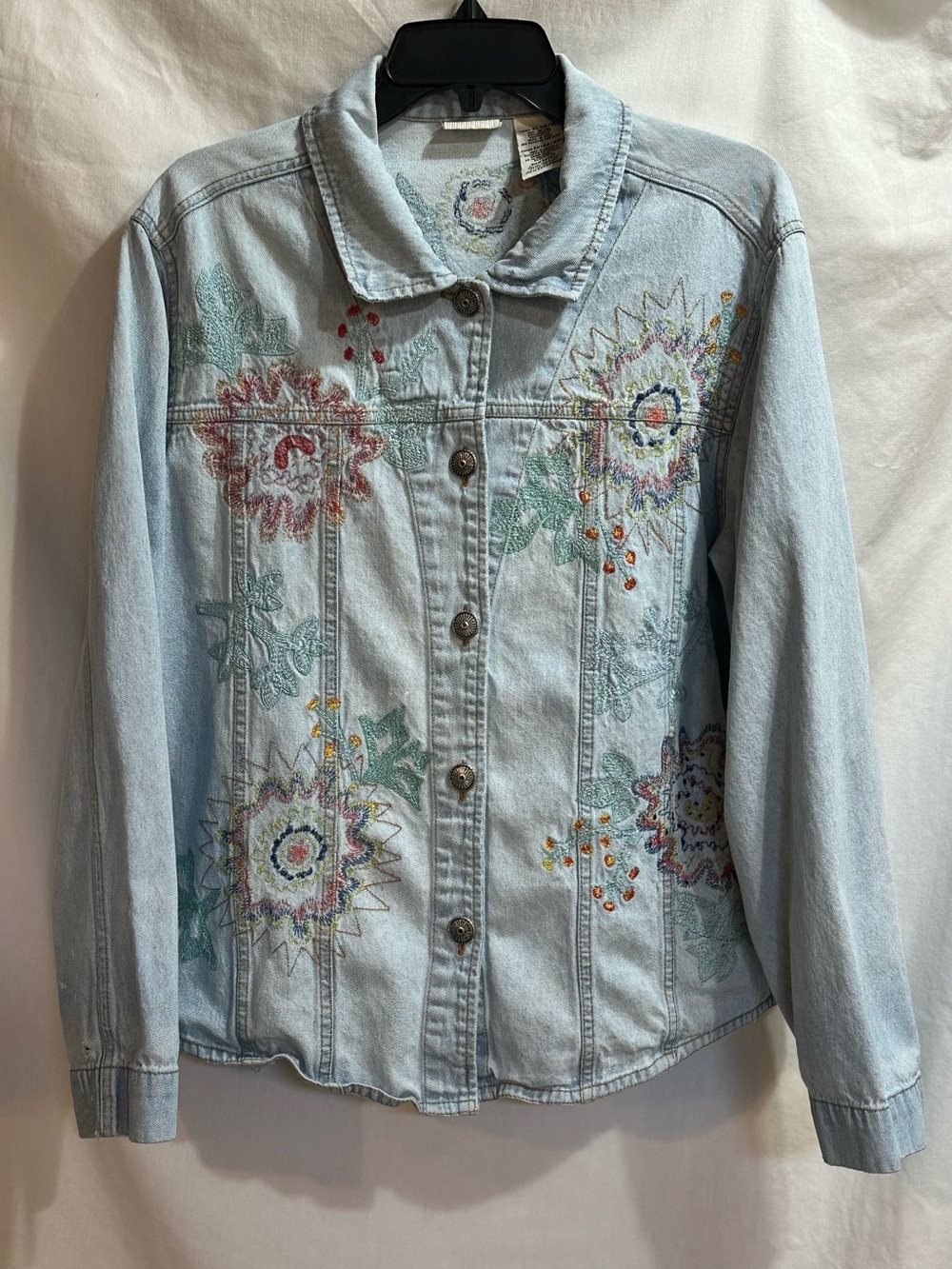 White Stag Light Blue Denim Jacket with Multicolor Floral Embroidery. - Picture 1 of 15